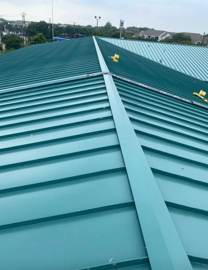 Green commercial metal roof ridge and valley for Metal Roof Repair in Mayo